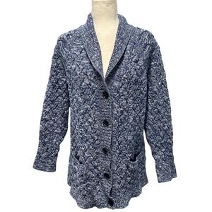 Lands End Womens XL Drifter Chunky Cable Heavy Knit Cardigan Shawl‎ Neck Grandma